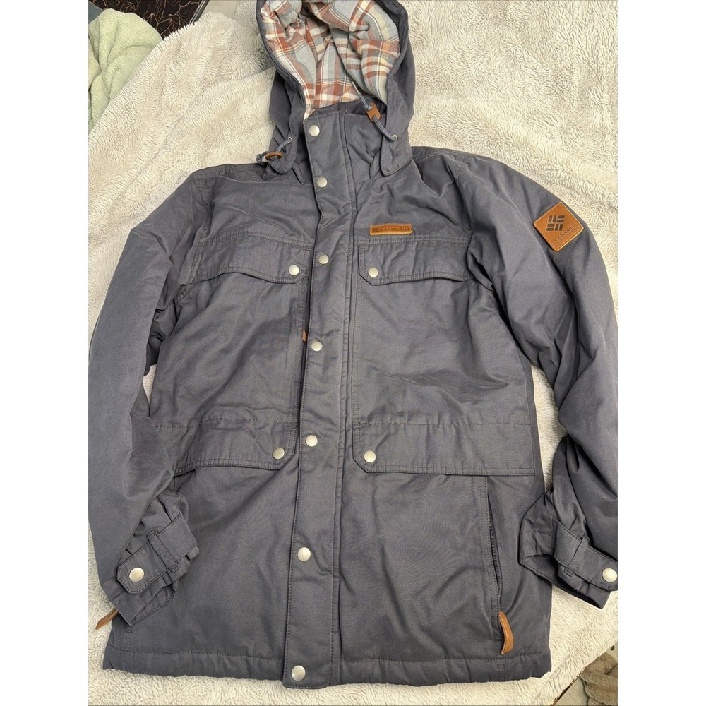 Columbia Navy‎ Blue Puffer Jacket Plaid Lining Size Small